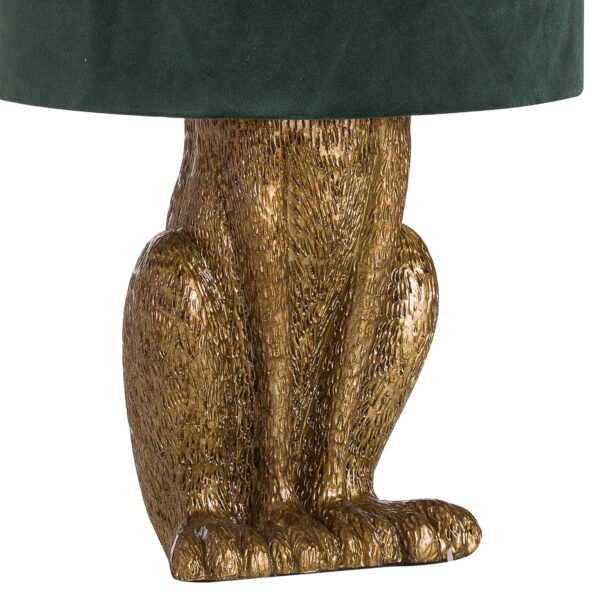 Antique Gold Hare Table Lamp With Green Velvet Shade - Image 3