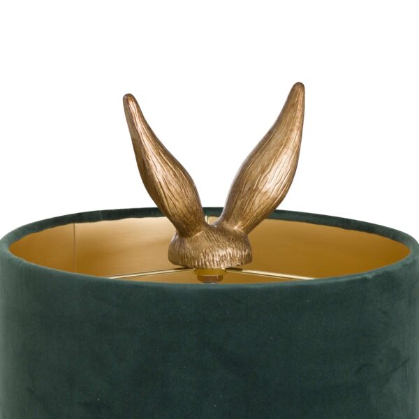 Antique Gold Hare Table Lamp With Green Velvet Shade - Image 4