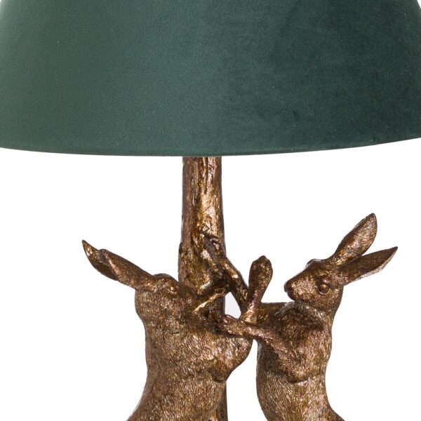 Antique Gold Marching Hares Table Lamp With Green Velvet Shade - Image 2