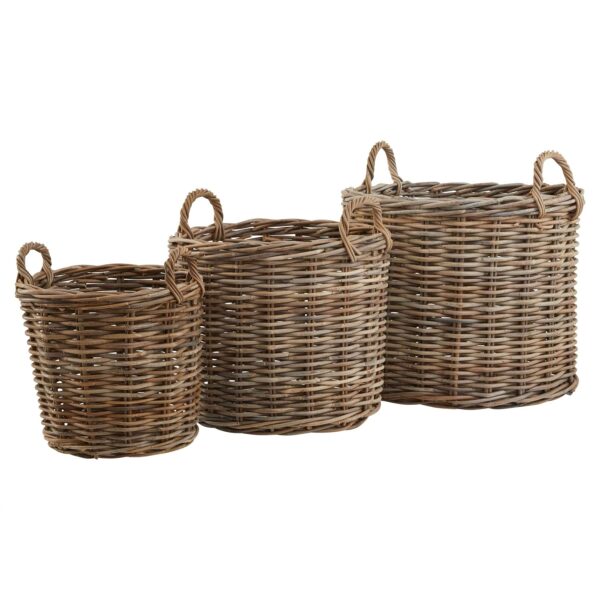 Set of 3 Round Kubu Rattan Storage Baskets