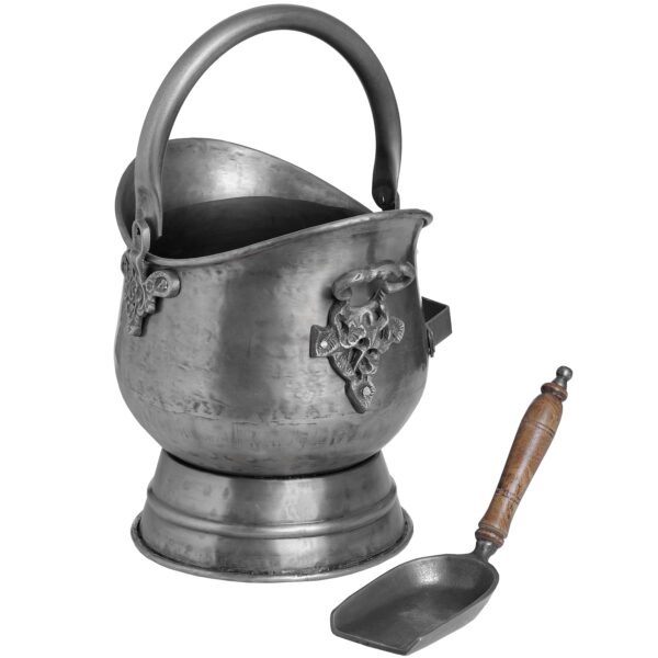 Antique Pewter Coal Bucket With Shovel - Image 4