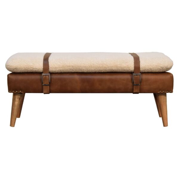 Bouclé Buffalo Hide Leather Bench - Image 2