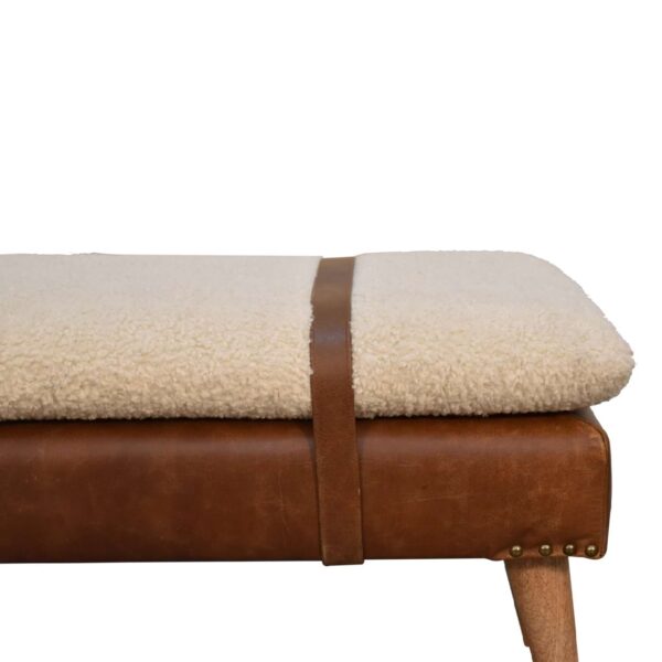 Bouclé Buffalo Hide Leather Bench - Image 3