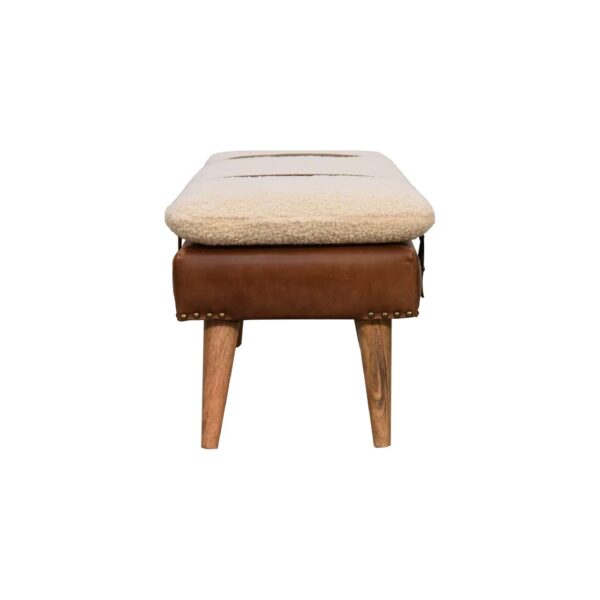 Bouclé Buffalo Hide Leather Bench - Image 4