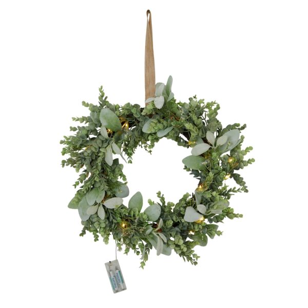 Eucalyptus & Lambs Ear LED Winter Wreath