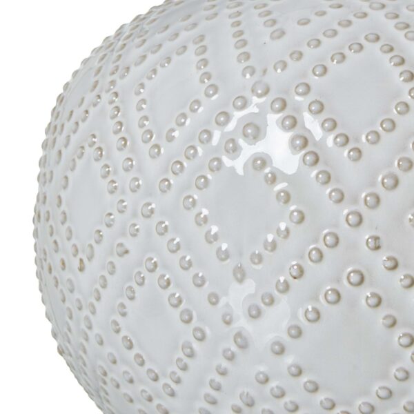 Squat White Beaded Ceramic Lamp With Linen Shade - Image 3