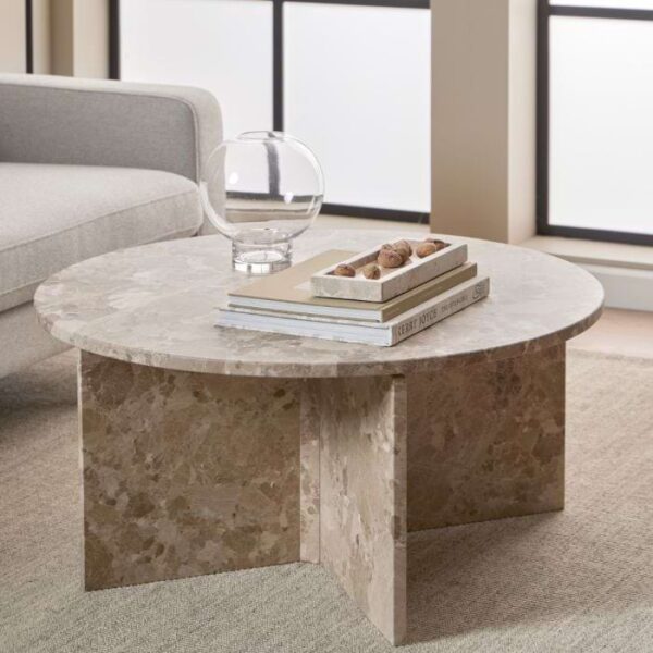 Vega Round Coffee Table in Latte Brown Marble