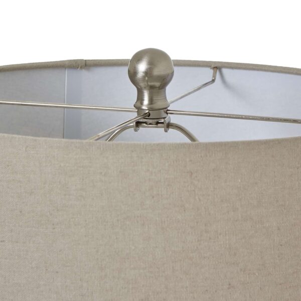 White Beaded Ceramic Lamp With Linen Shade - Image 2