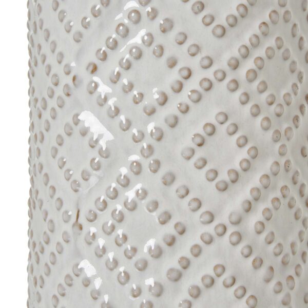 White Beaded Ceramic Lamp With Linen Shade - Image 3