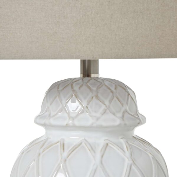 White Ceramic Ginger Jar Lamp With Linen Shade - Image 5